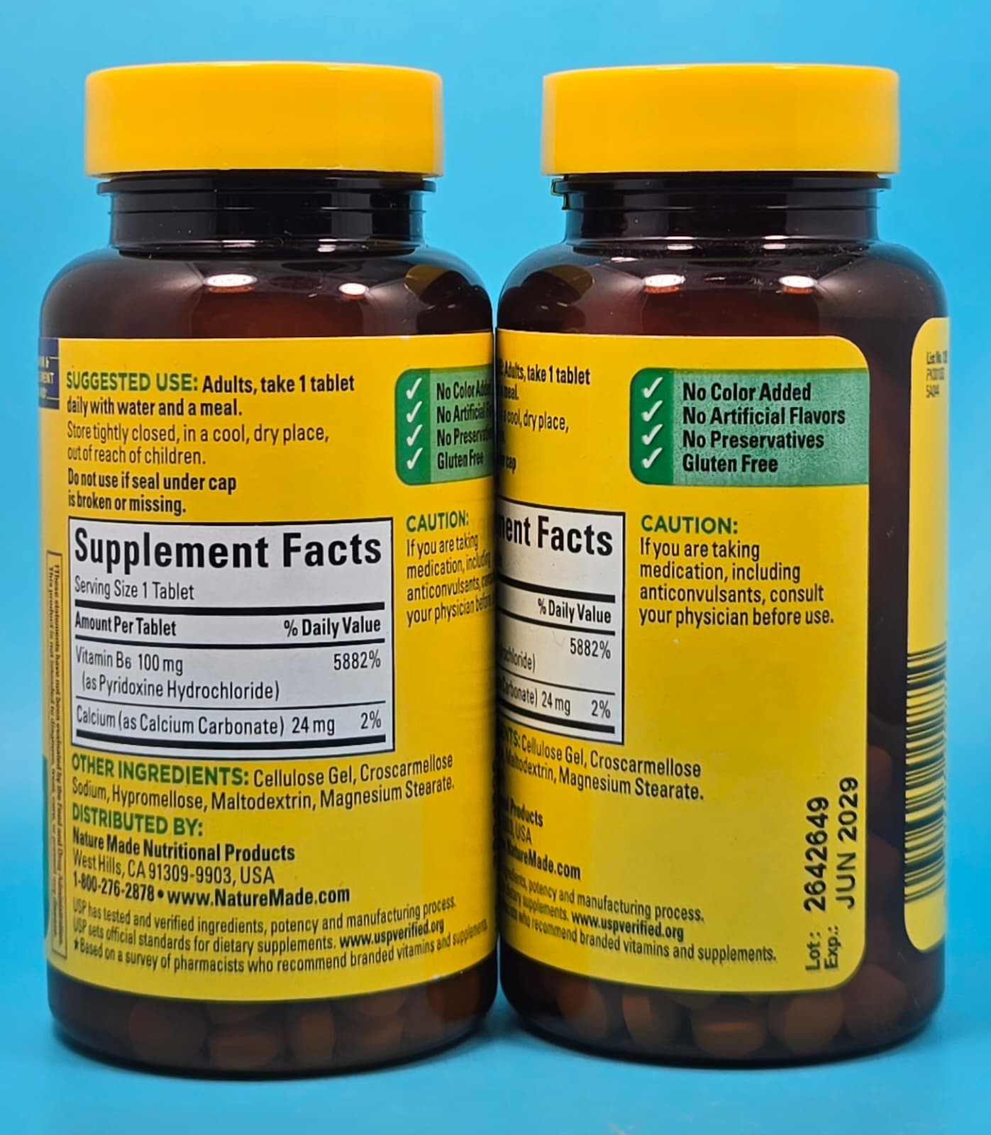 Lot Of 2 Nature Made Vitamin B6 100mg Support Nervous System 100 Pc Exp 06/2029+