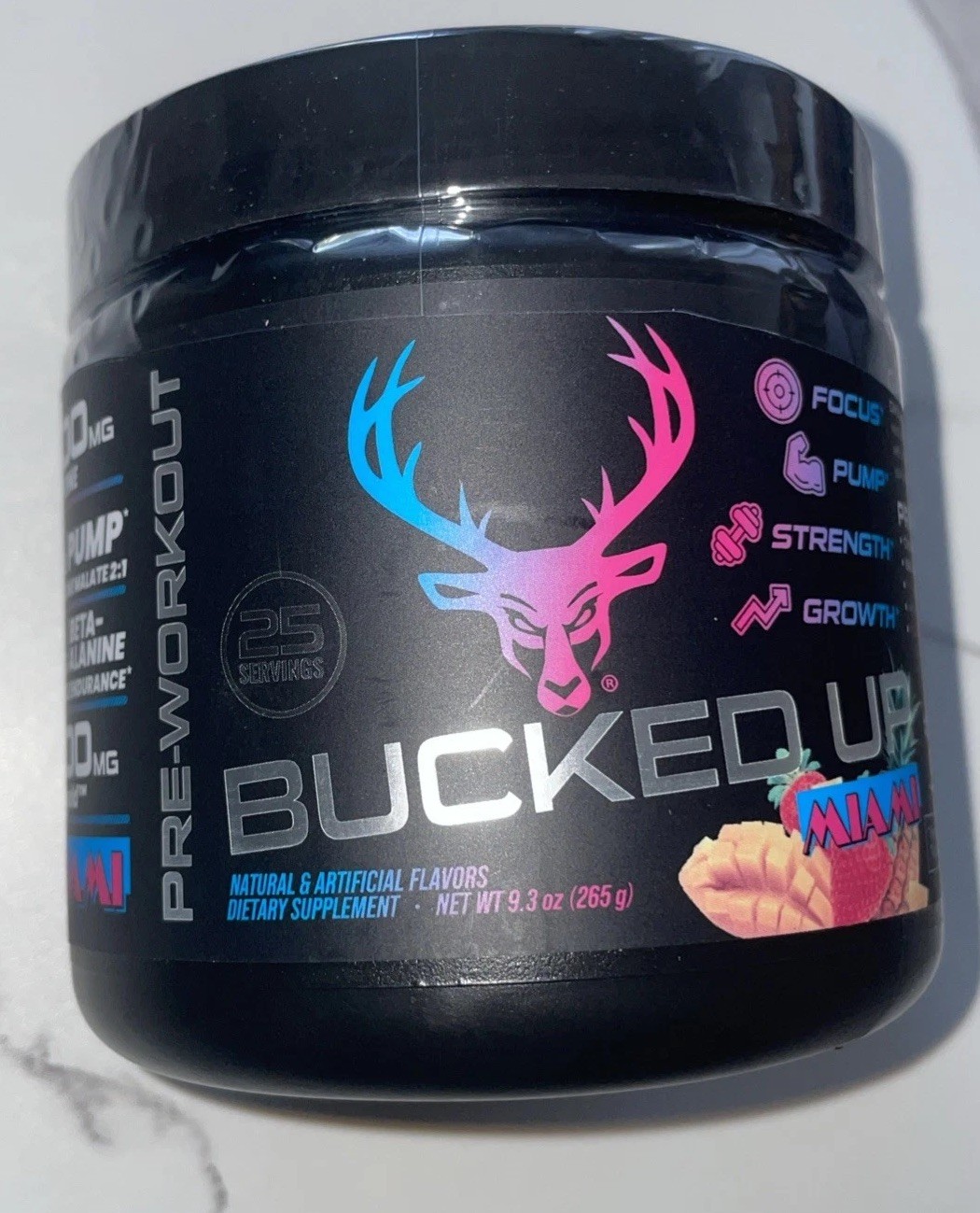 Bucked Up Pre-Workout Powder Supplement, 9.3 oz,25 Servings Miami Flavor 12/2027