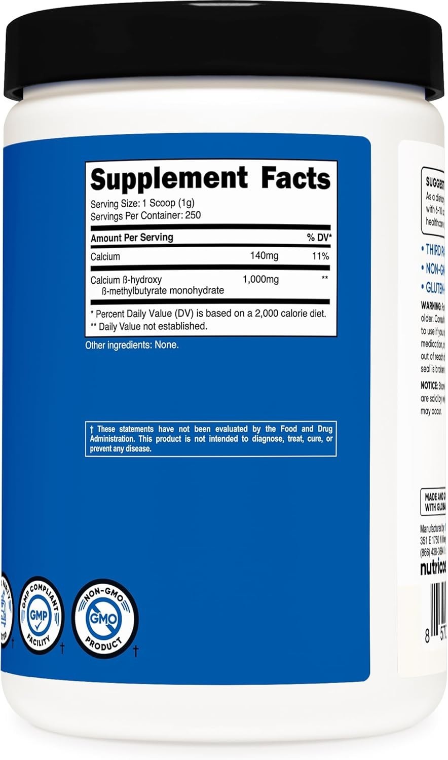 250g Beta-Hydroxy HMB Powder – Unflavored, Muscle Recovery Supplement