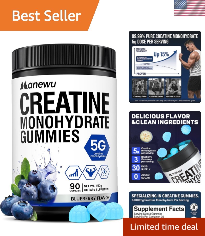 Lab-Verified Creatine Gummies – 5g Per Serving, 90 Count, Blueberry Flavor