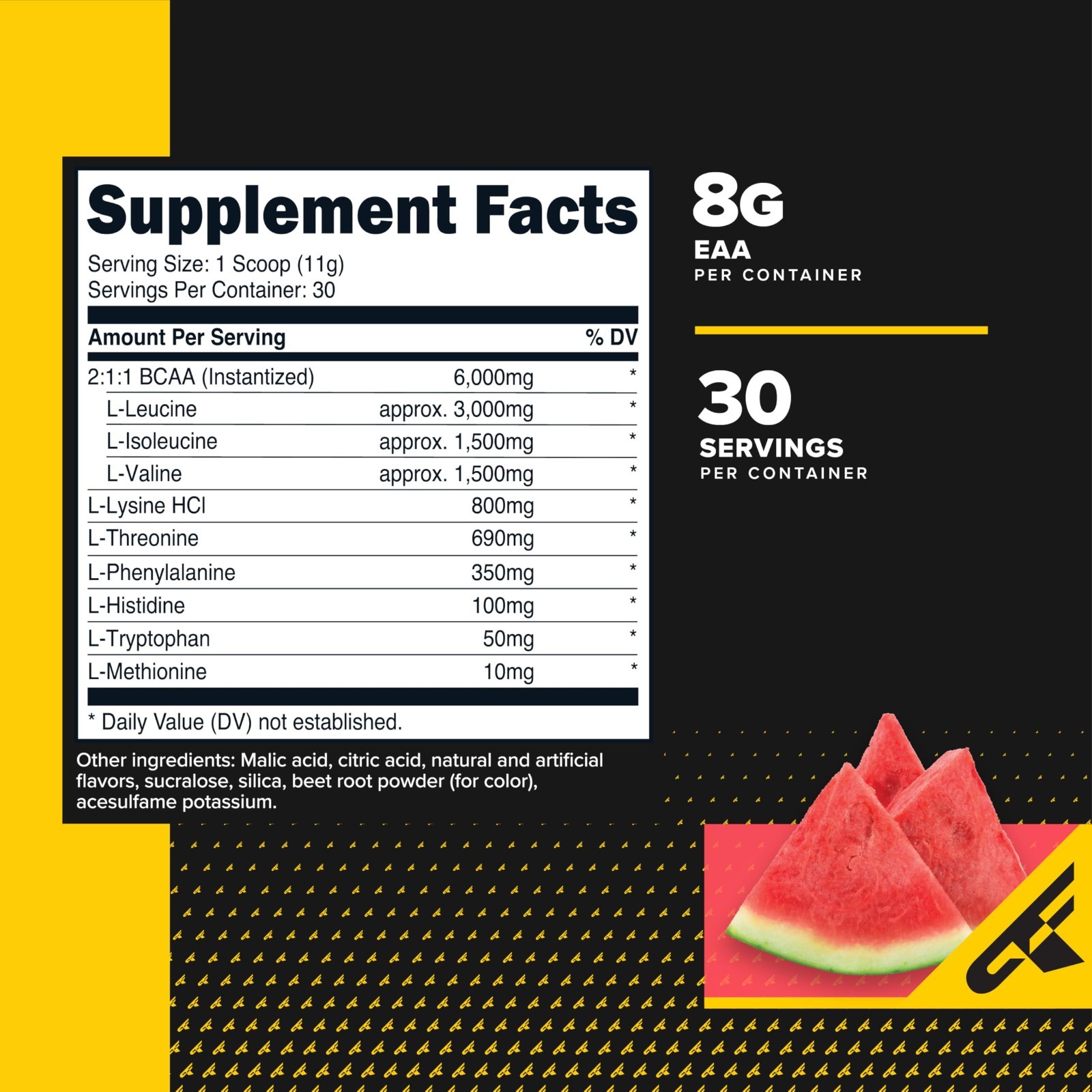 Essential Amino Acids Powder – Watermelon Flavor, 30 Servings, Gluten Free, GMO-