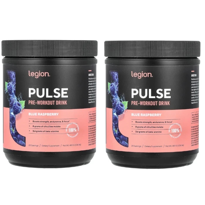 Legion Pre-Workout Drink – Blue Raspberry 480 g/1.06 lbs Each (Pack of 2)