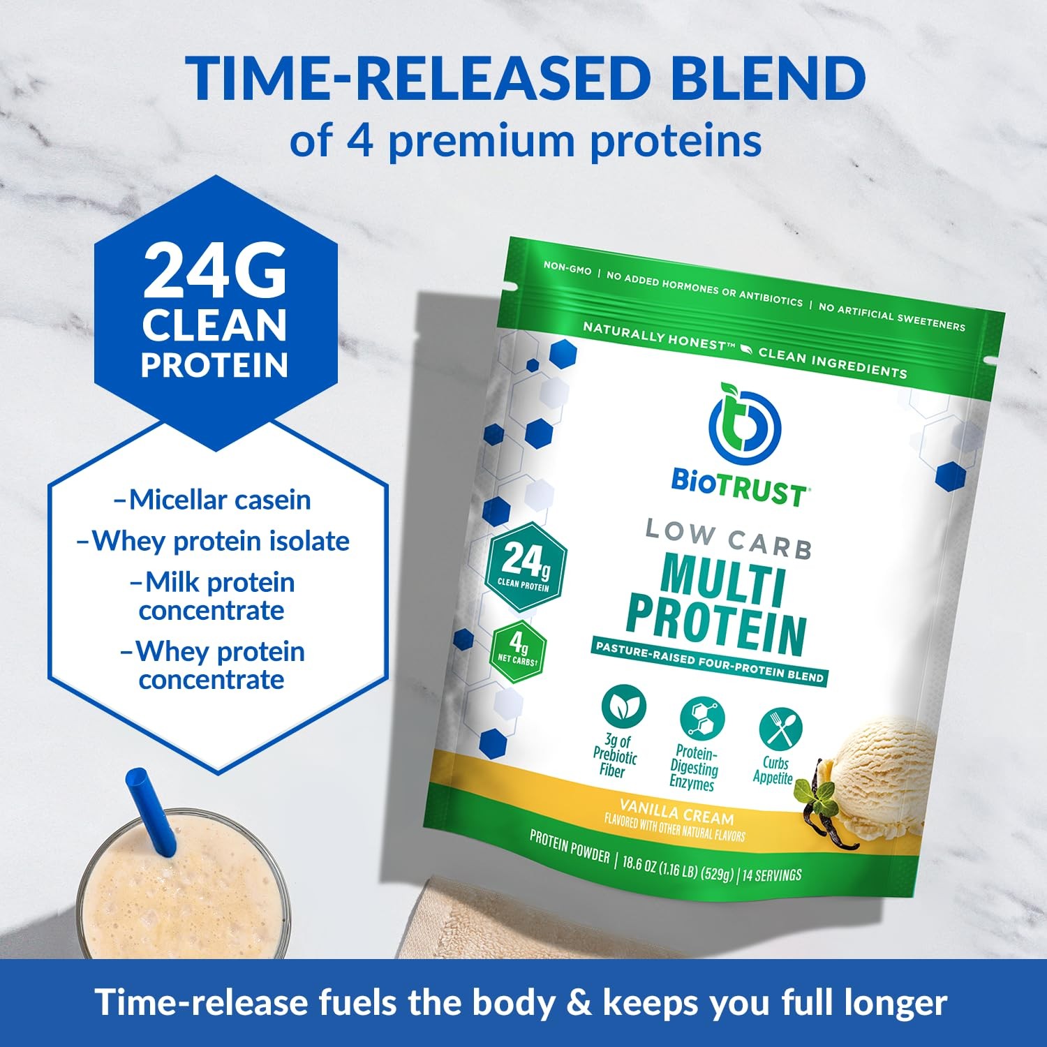 BioTrust Low Carb Protein Powder – Natural and Delicious Whey & Casein Blend fro