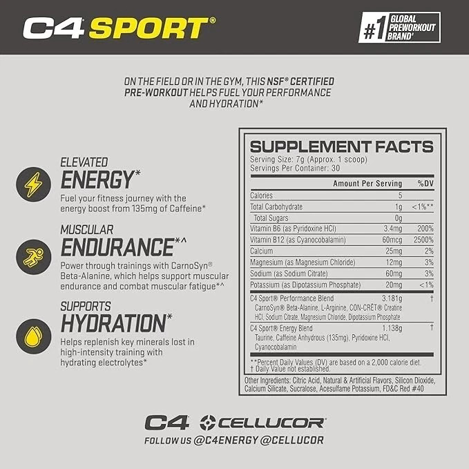 (6) Cellucor C4 Sport PRE-WORKOUT “FRUIT PUNCH” Powder 30 Servings Exp 04/2026