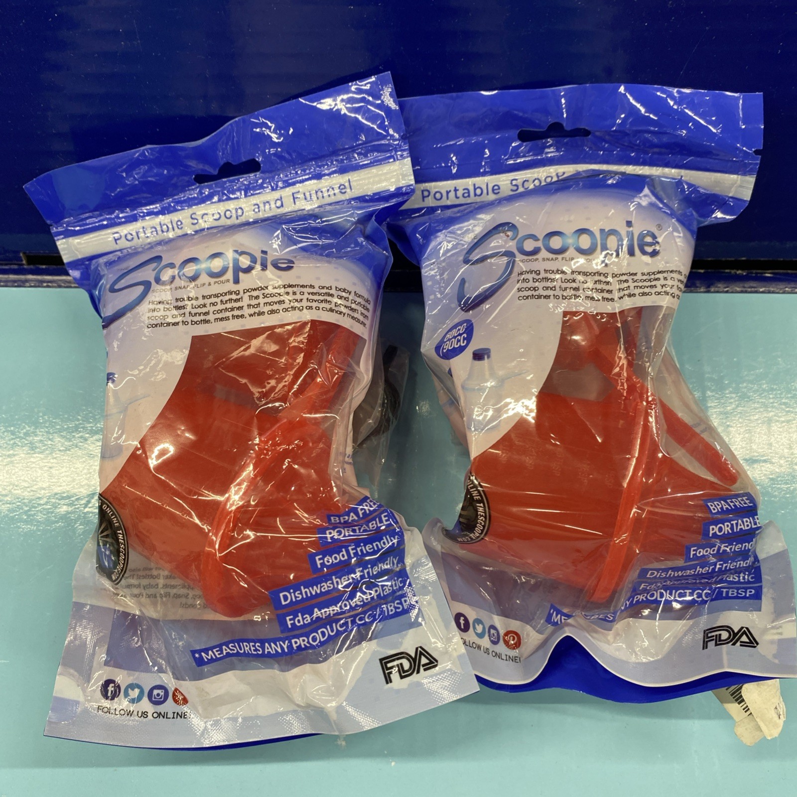2X The SCOOPIE Portable Scoop and Funnel – Two (2) Pack , 60cc & 90cc Red Color