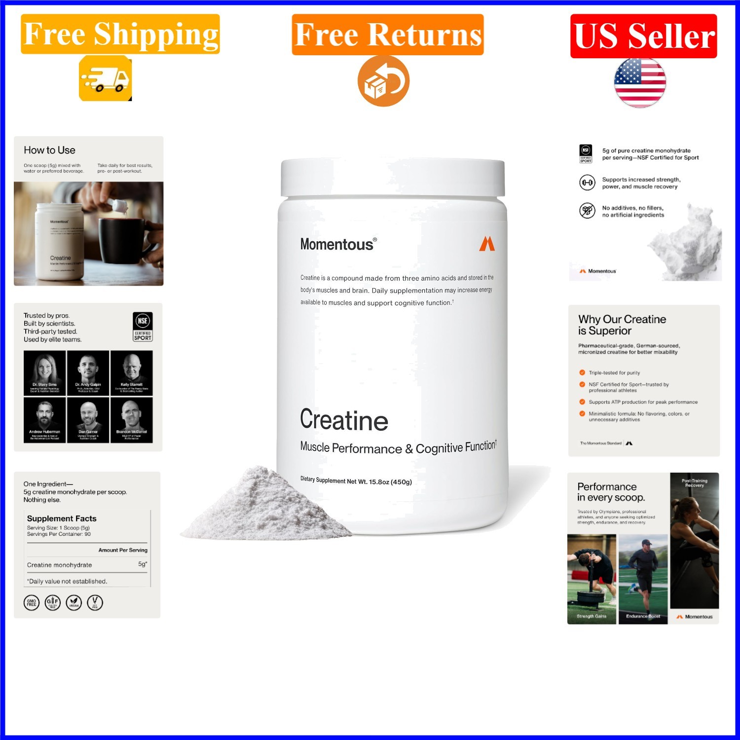 Creatine Monohydrate Powder – 90 Servings, Unflavored, Gluten-Free