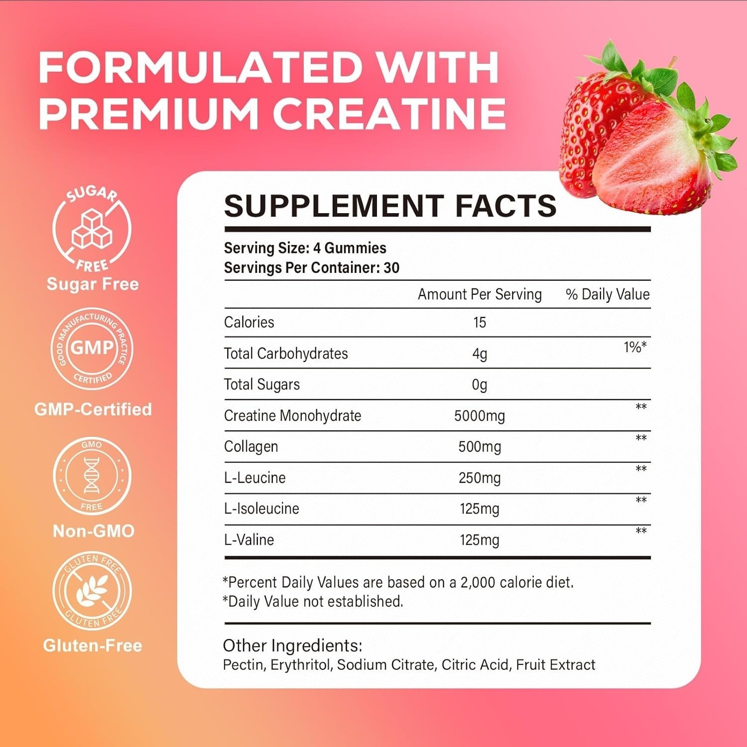 Creatine Monohydrate Gummies, 5g Creatine Gummies for Women & Men.Pre-Workout &