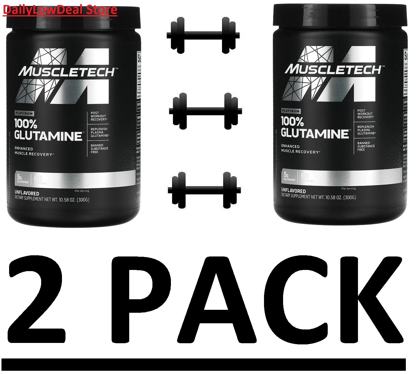 2 PACK – Muscletech Platinum 100% Glutamine Unflavored 5G, 10.58 oz EXP: 11/2025