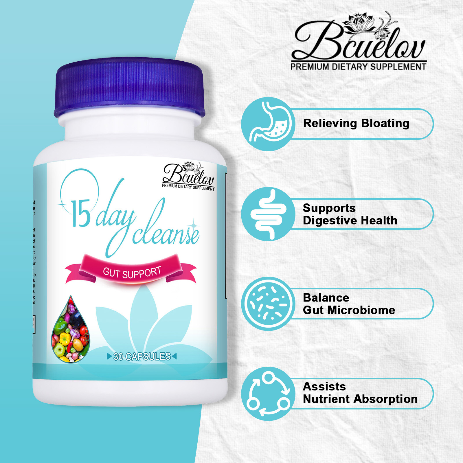 Original Product Gut and Colon Support 15 Day Cleanse Detox 30 CAPSULES Non-GMO