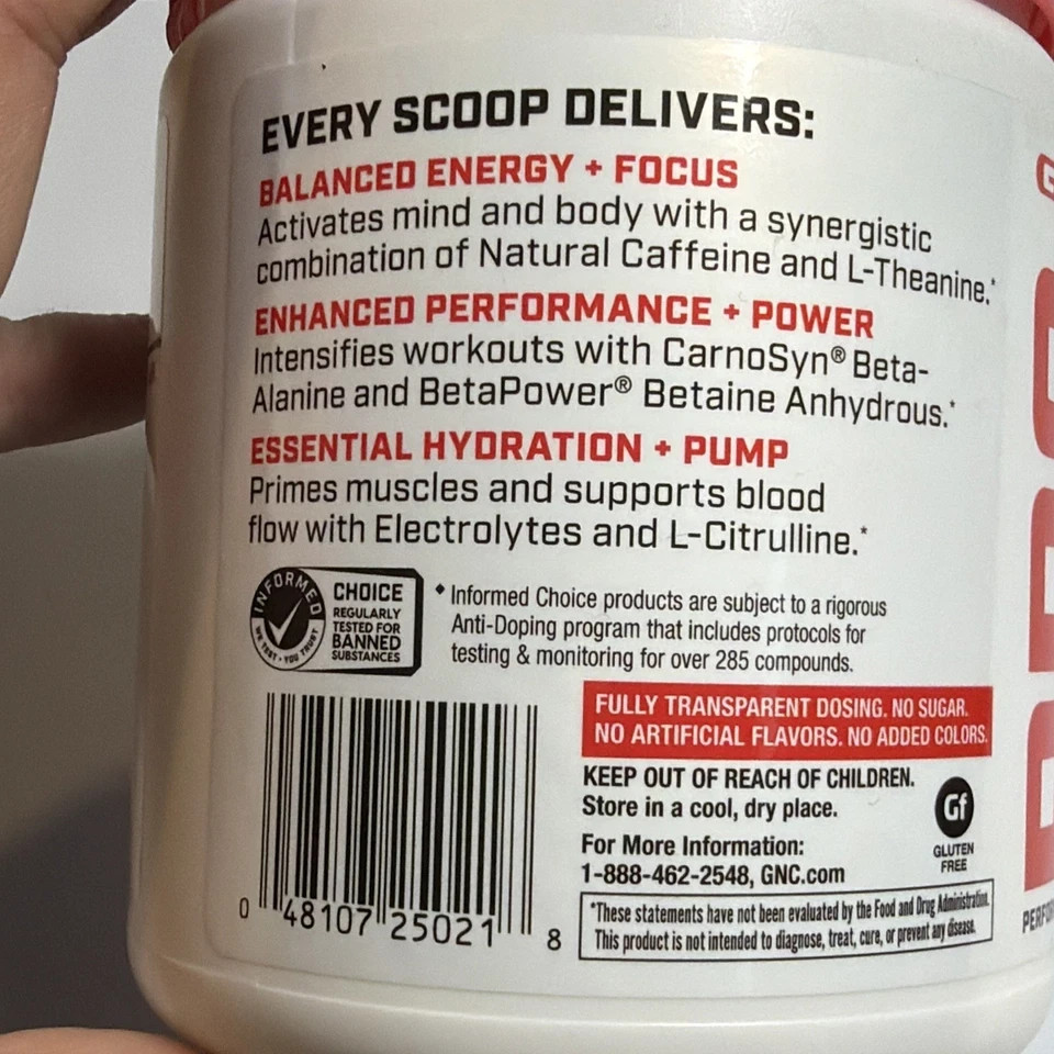 GNC Pro Pre-Workout Blue Raspberry 30 Servings Natural Caffeine 160mg -FREE SHIP