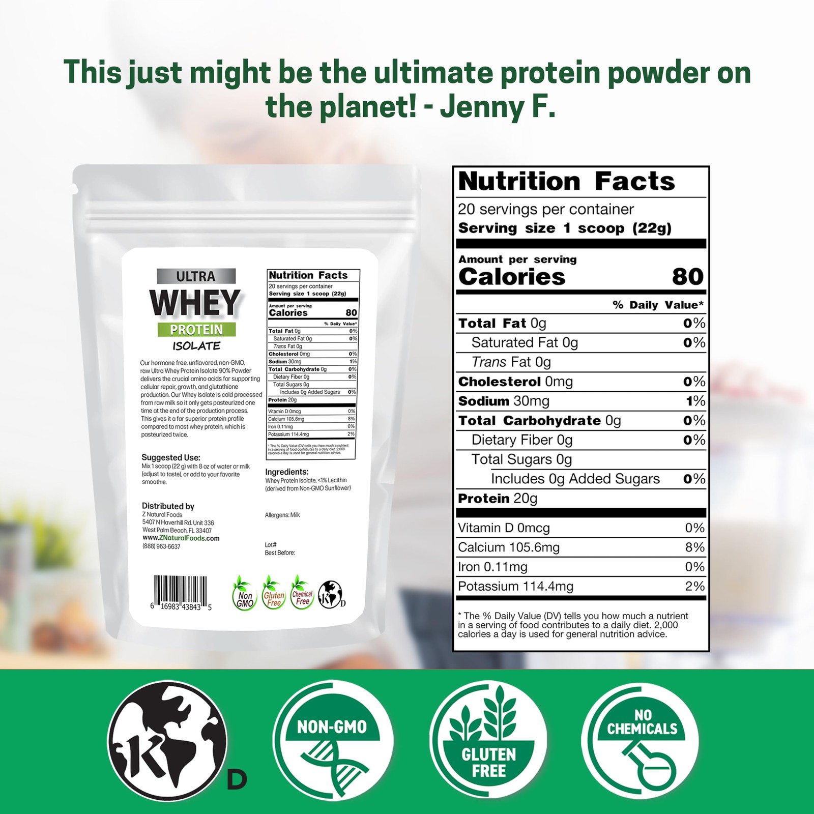 Ultra Whey Protein Isolate Powder – Pure, Unflavored, Unsweetened Whey Protein P