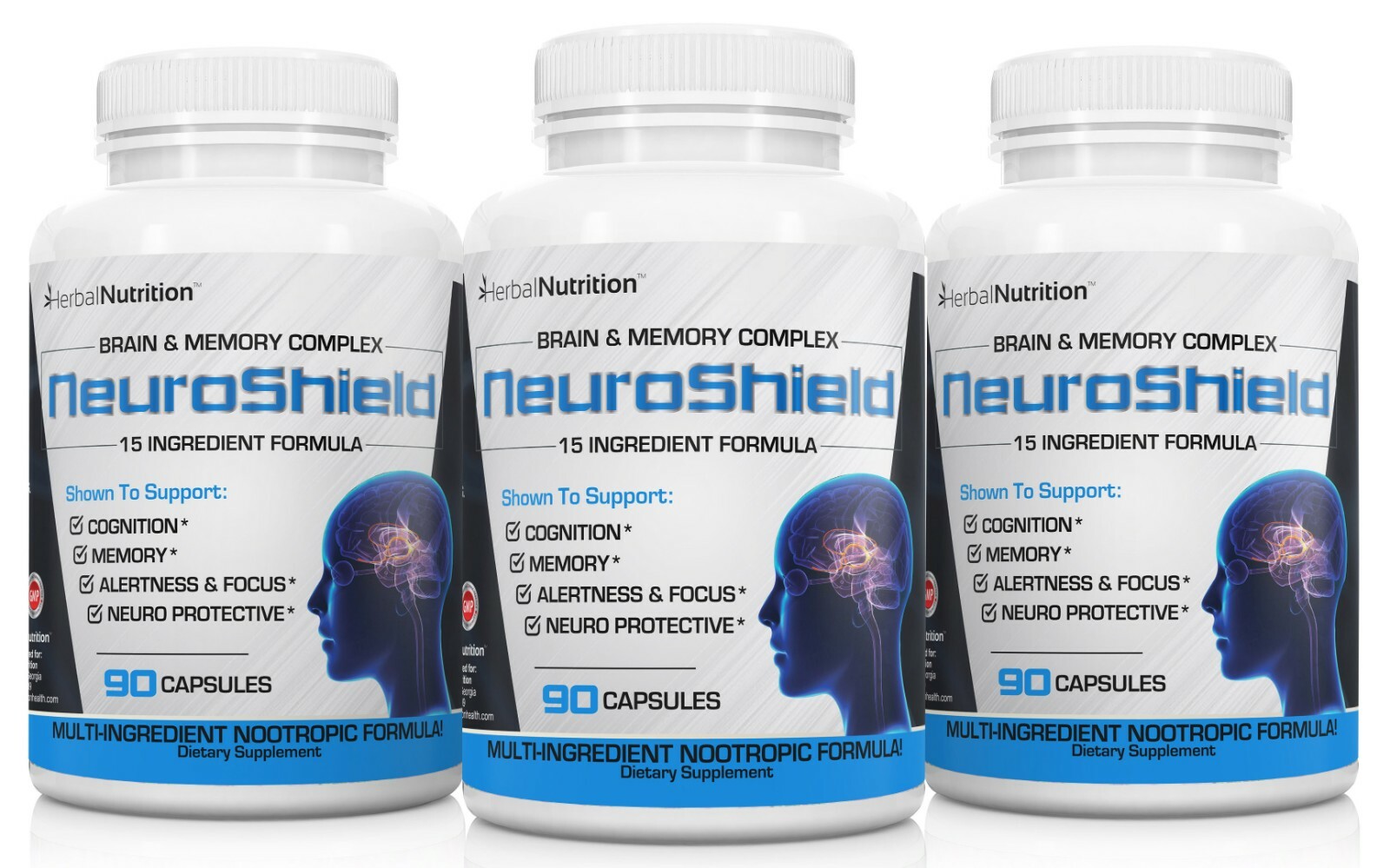 Brain Booster Supplement Memory, Focus, Bacopa, Huperzine & More 90 Caps 3 Pack