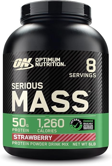 Optimum Nutrition Serious Mass 6lb Protein Powder Strawberry NEW dented exp 3/27