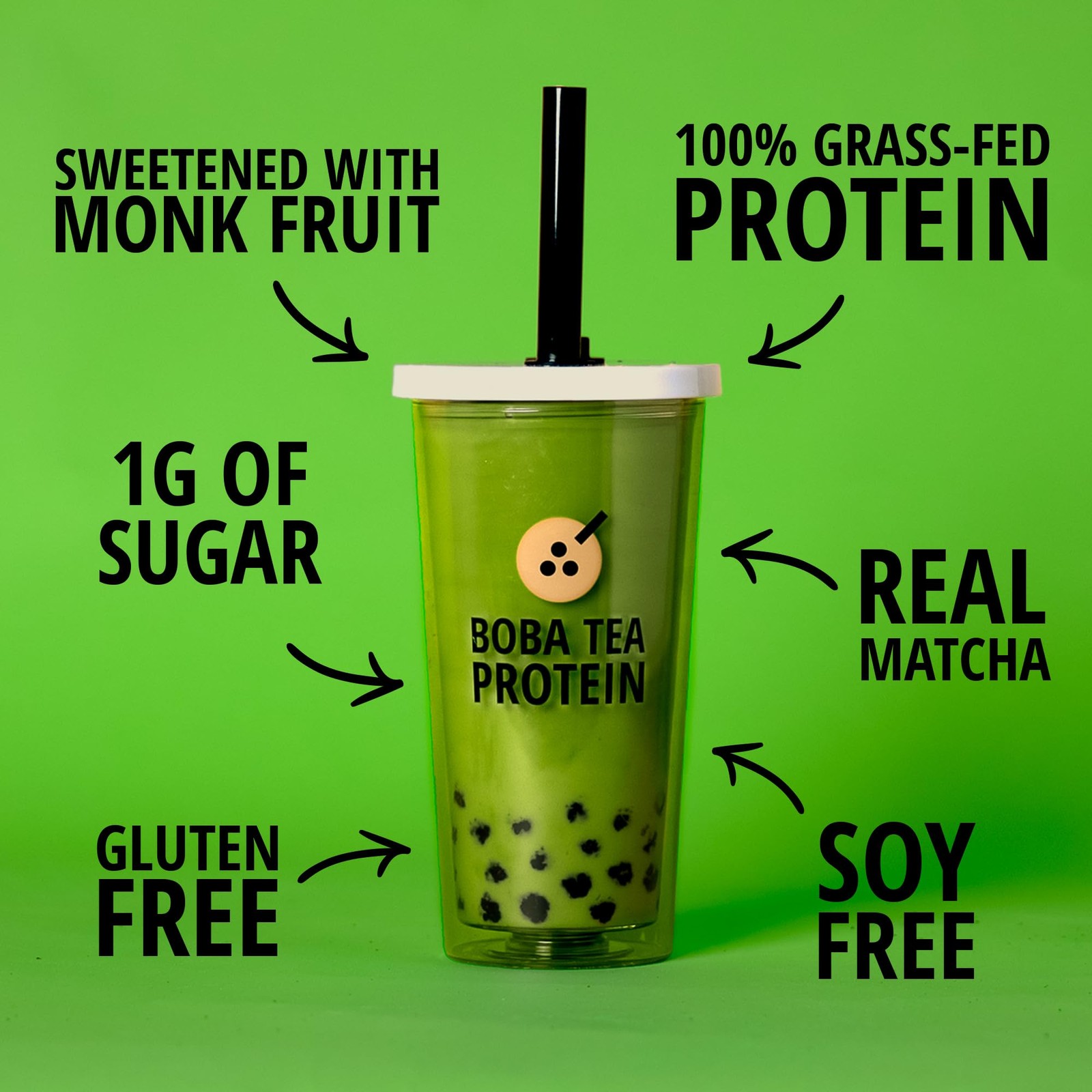 Protein Matcha Latte with 25g Grass-Fed Whey | Gluten-Free Bubble Tea