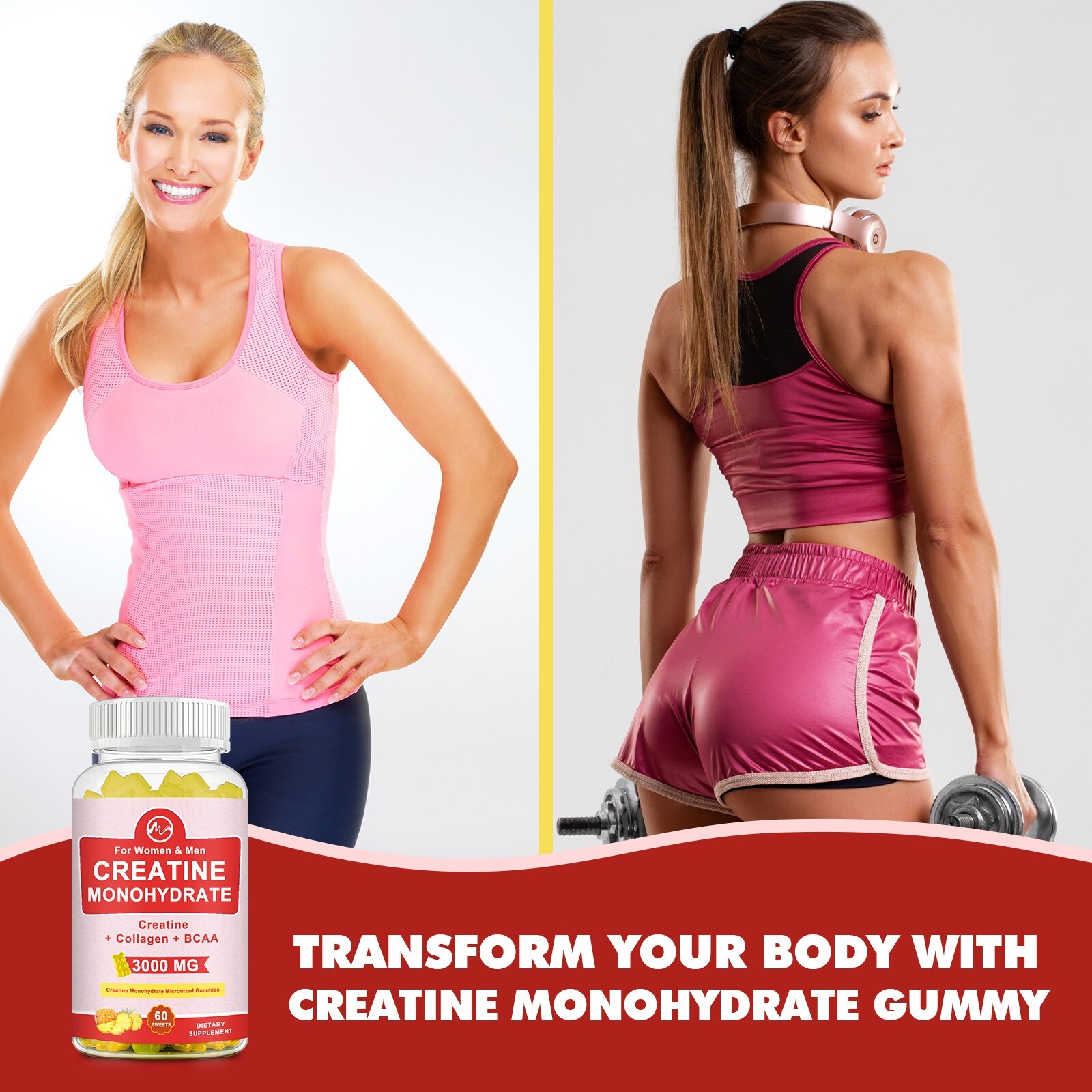 Creatine Monohydrate Gummies 3000mg Strength Energy Muscle Health For Women Men