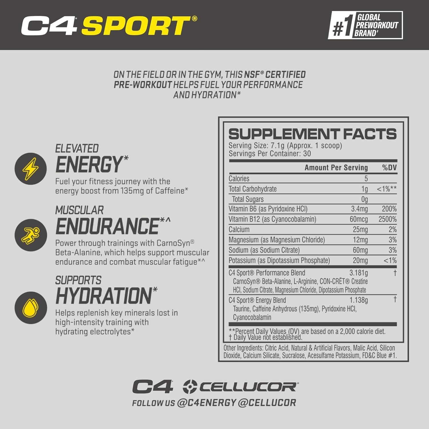 C4 Sport Pre Workout Powder Blue Raspberry – Pre Workout Energy with Creatine +