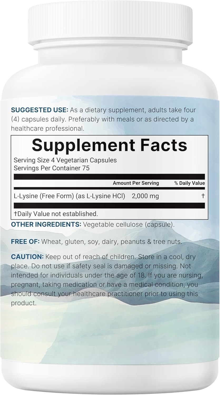 L-Lysine 2000mg | 300 Veggie Capsules – Immune, Lip & Collagen Support Pure Form
