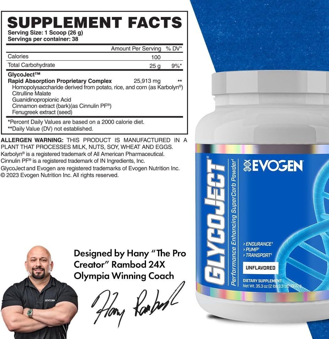 Evogen Glycoject Unflavored Performance Carbohydrate 36 Servings Muscle Fuel