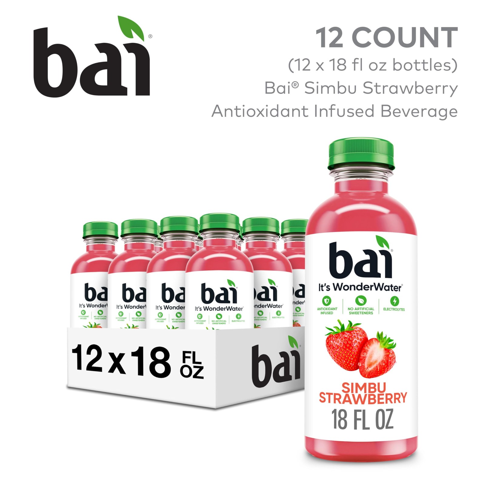 Antioxidant Infused Beverage Strawberry Flavor 18oz Bottle 12 Pack Hydration Dri