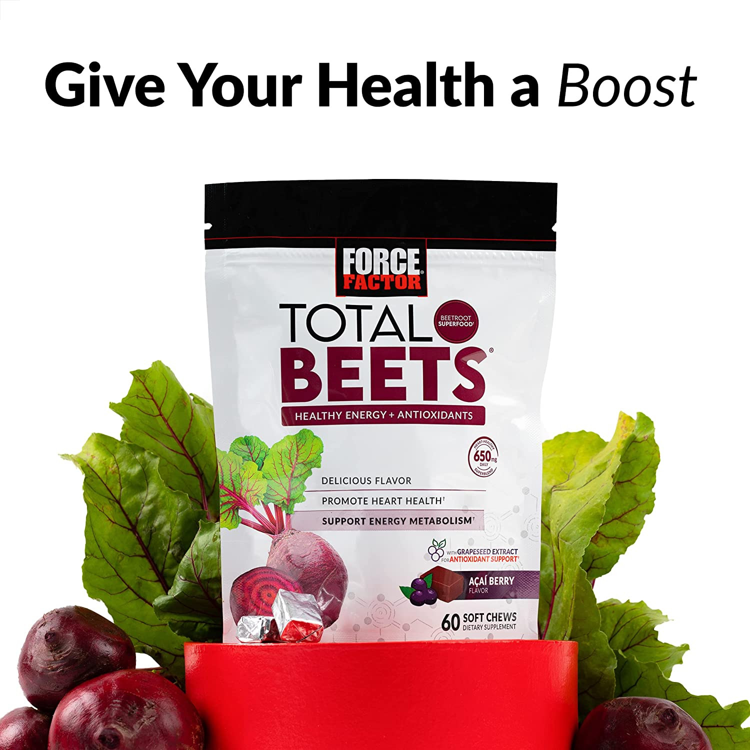 Total Beets Soft Chews with Beetroot, Nitrates, L-Citrulline, Grapeseed Extract,