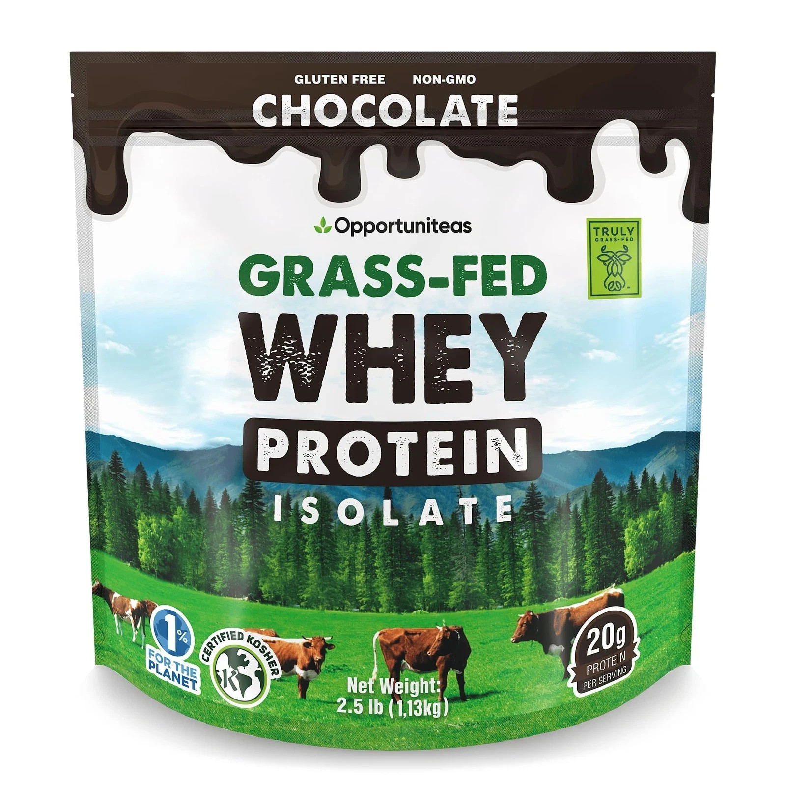 Opportuniteas Grass Fed Chocolate Whey Isolate Protein Powder – 20 g Protein,…