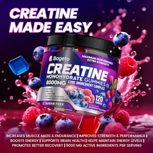 Creatine Monohydrate Gummies 5g 120ct Sugar Free Energy Muscle