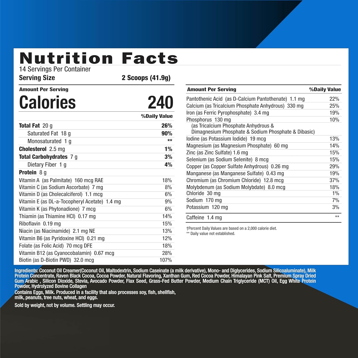 Keto Shake Powder – Chocolate Meal Replacement with MCT Oil, Collagen, Protein –