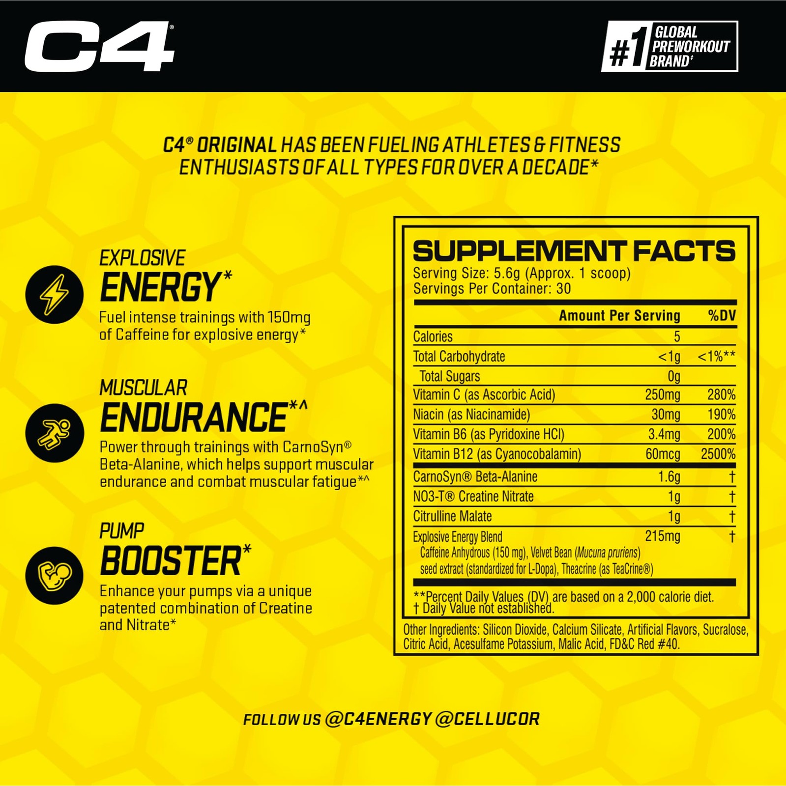 Cellucor C4 Original Pre Workout Powder Watermelon Sugar Free Preworkout Energy