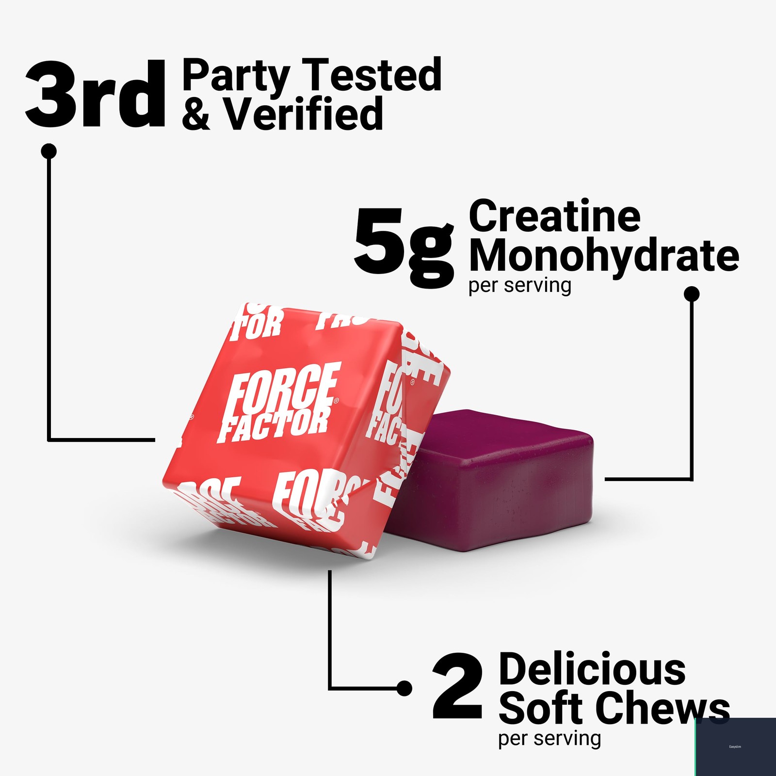 Creatine Monohydrate Chews Supplement 5g 60 Count Berry Blast Sugar-Free