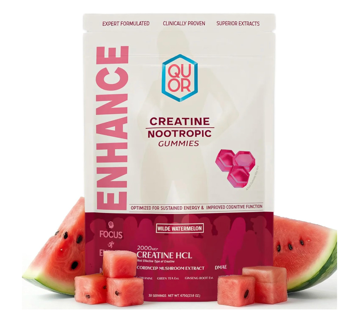 QUOR Creatine HCl Gummies Watermelon 150 Count Vegan EXP 01/28