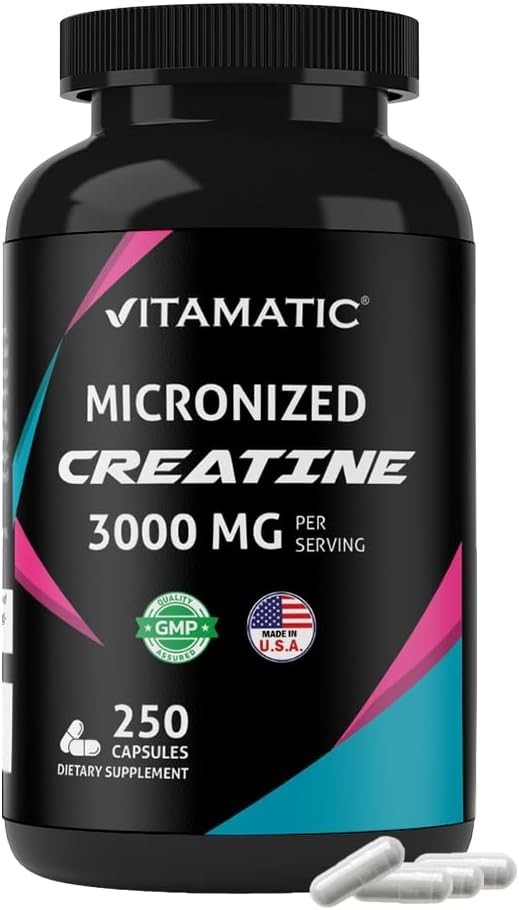 Vitamatic Creatine Monohydrate Capsules 3000mg (3g) per serving – Micronized