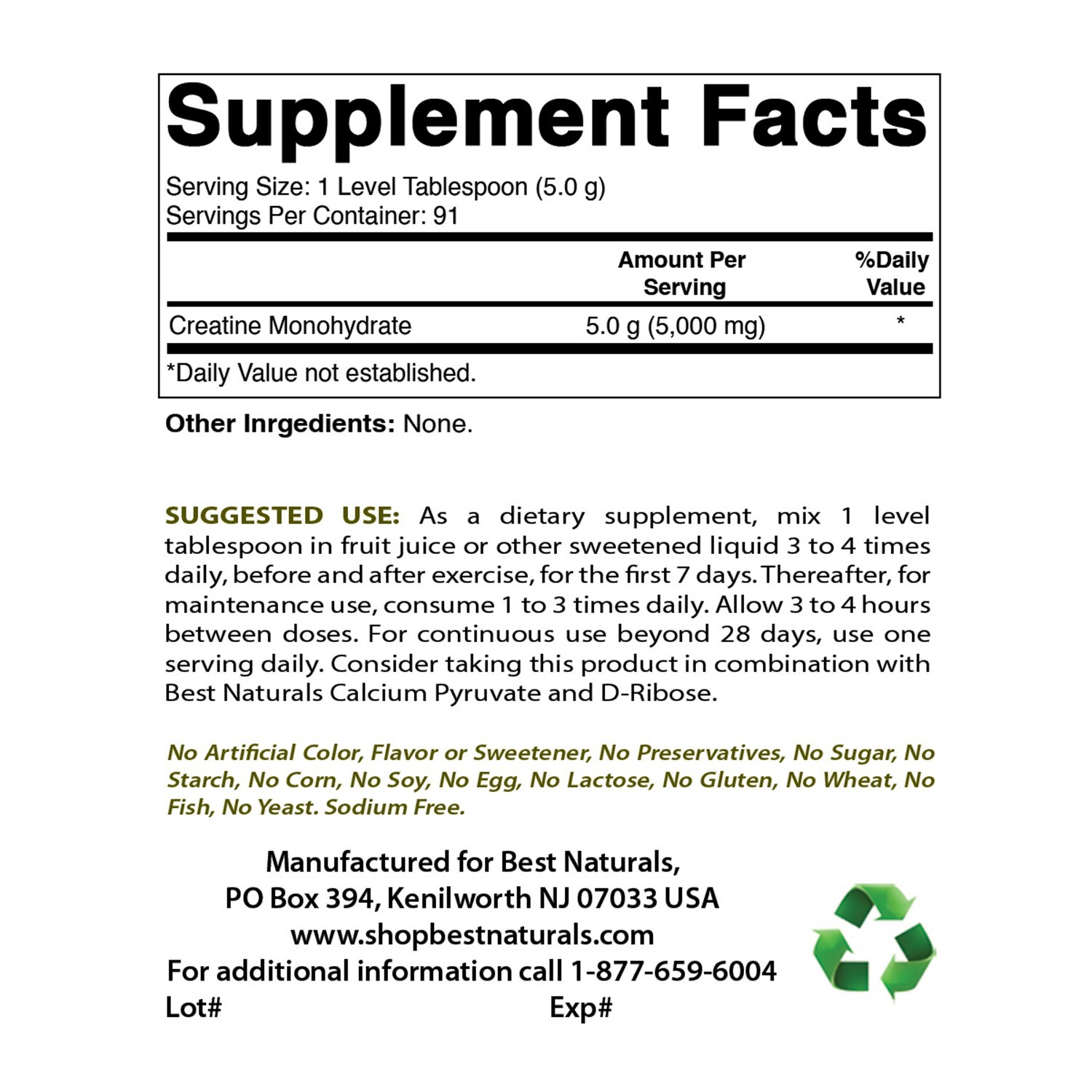 Best Naturals Creatine Monohydrate 1 Lb Powder