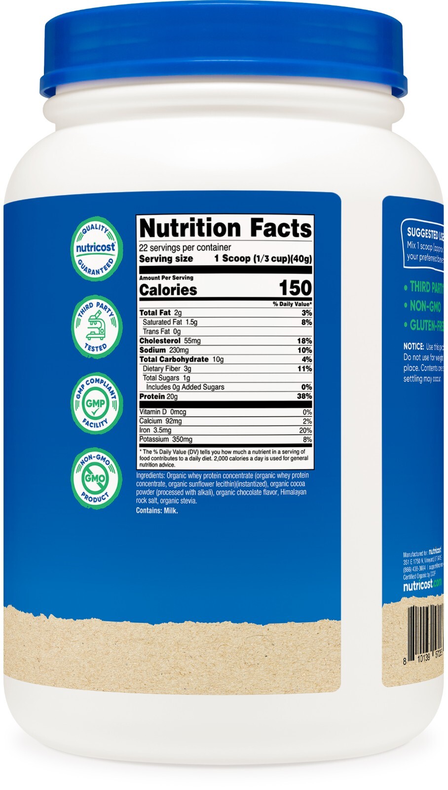 Nutricost Organic Whey Protein Concentrate, Double Chocolate Flavored, (2LBS)