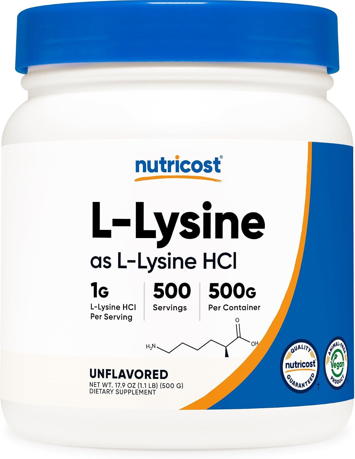 Nutricost L-Lysine Powder 500 Grams – Pure L-Lysine, Non-GMO, Gluten Free