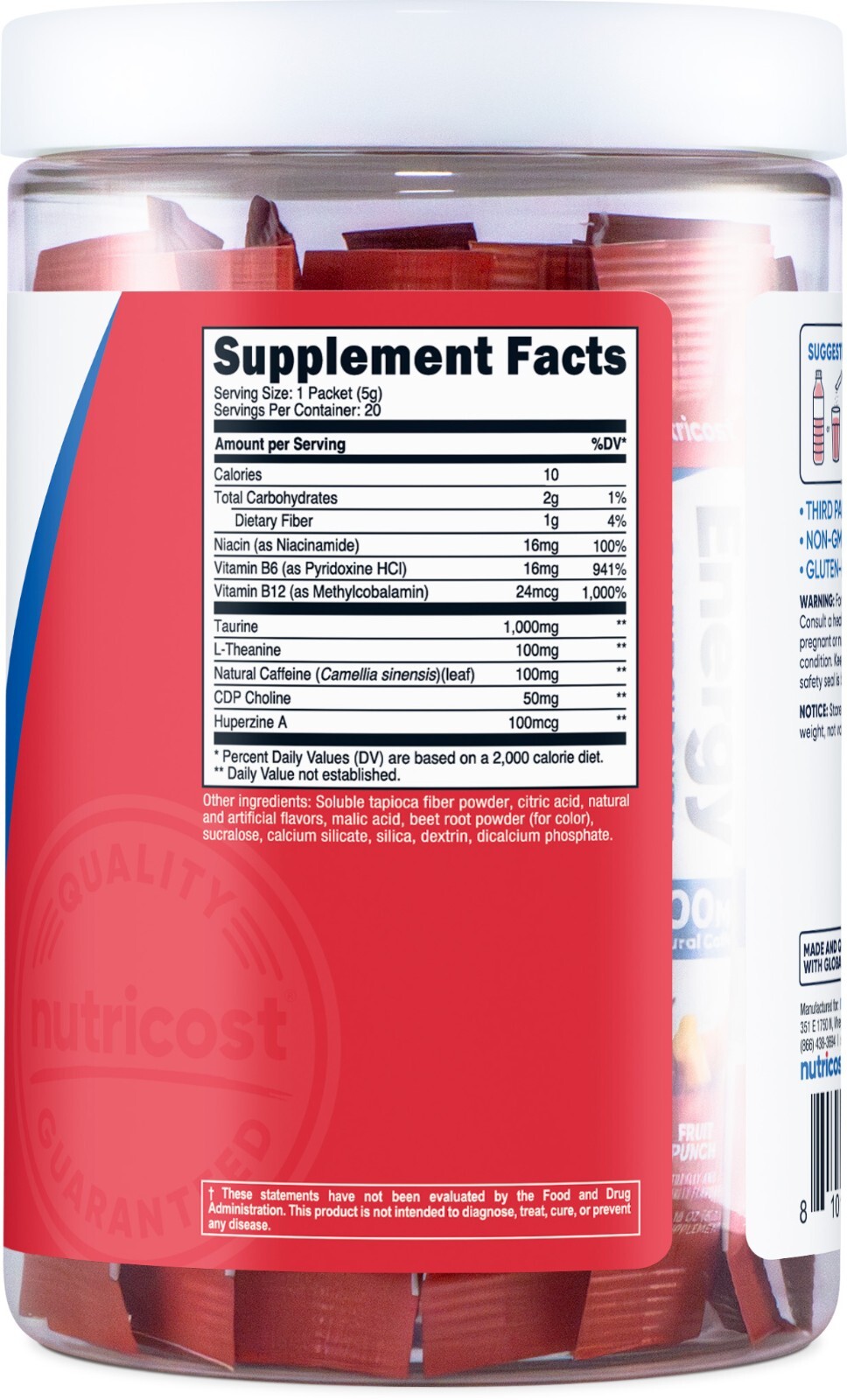 Nutricost Energy Complex Stickpack (20 servings) Fruit Punch Flavored