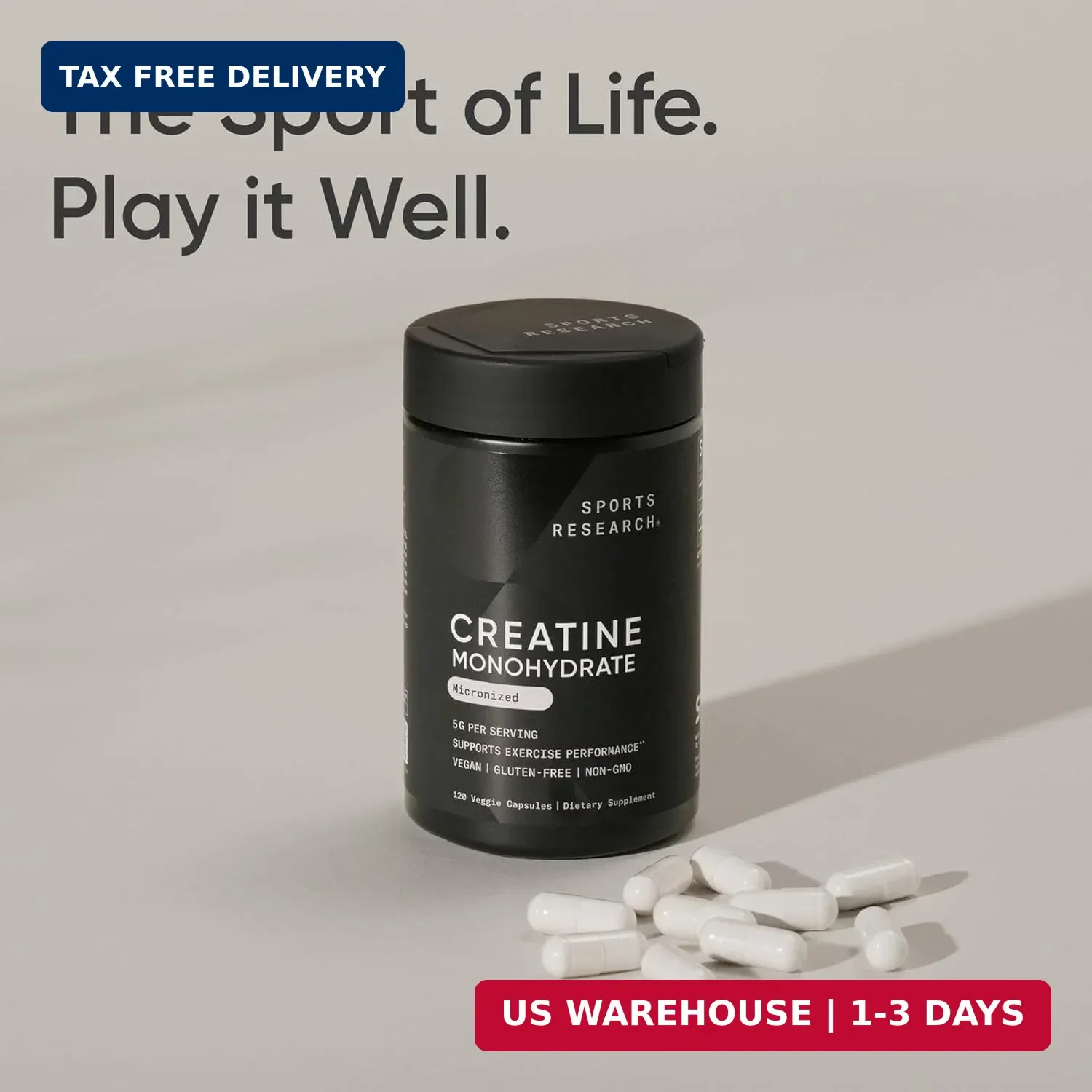 Creatine Monohydrate Capsules 5g, 120 Count | Micronized Vegan