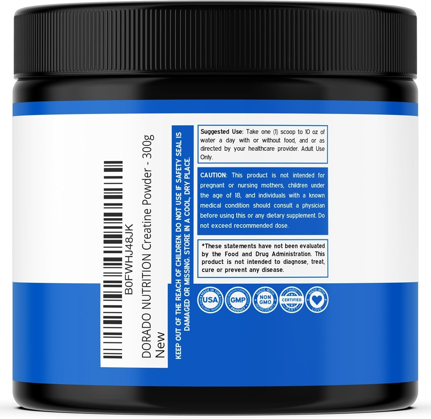 Creapure Creatine Monohydrate 300 Grams (60 Servings) for Men & Women.