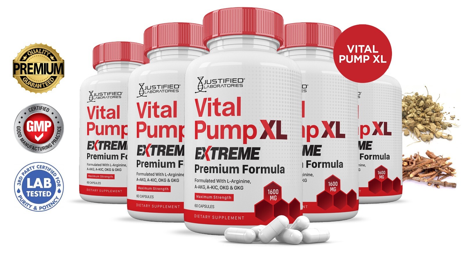 Vital Pump XL Extreme 1600MG For Men Premium Formula Supplement Pills 5 Pack