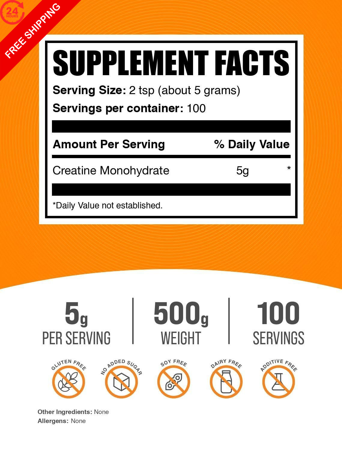 BulkSupplements.com Creatine Monohydrate Powder 1.1 Pound (Pack of 1), Multi