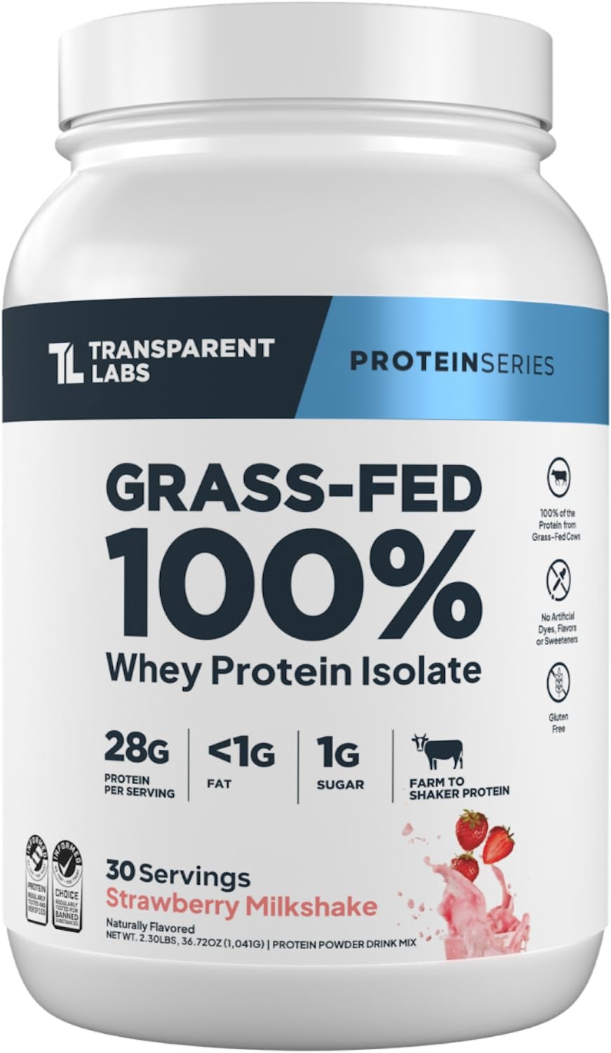 Transparent Labs GrassFed Whey Protein Isolate Natural Flavor, Gluten Free G…