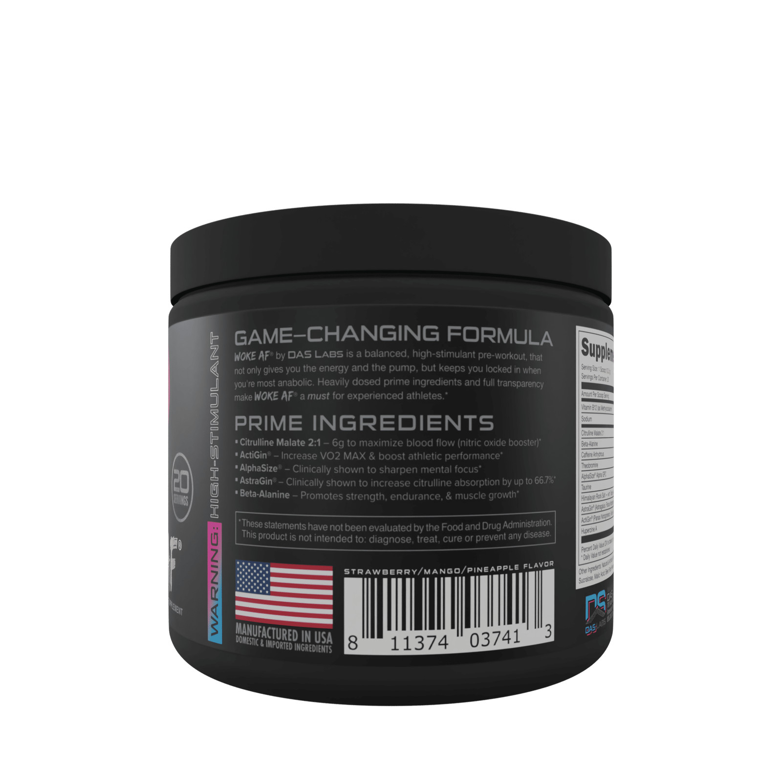 Bucked Up Woke AF Pre-Workout Powder, Increased Energy, Miami, 333mg Caffeine