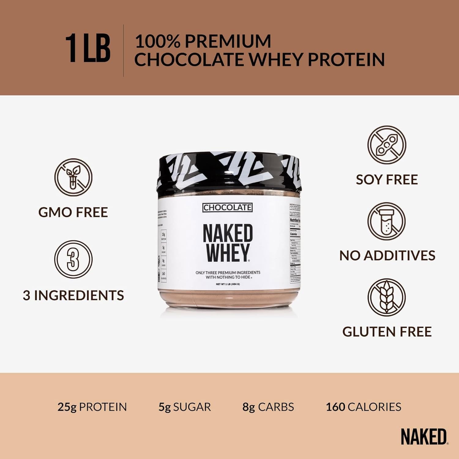 NAKED Chocolate Whey 1LB – All Natural Grass Fed 1 Pound (Pack of 1)