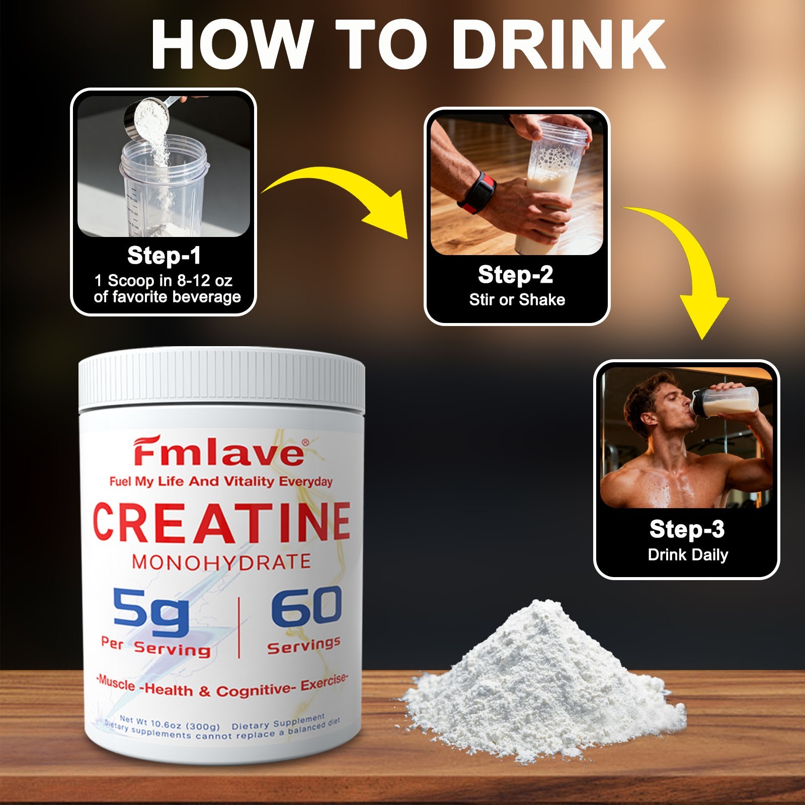 Micronized Creatine Monohydrate Powder 300g, 60 Servings, Unflavored, Non-GMO