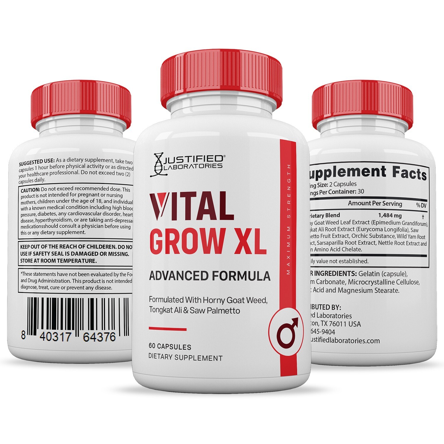 VItal Grow XL for Men Advanced Formula 1484MG Pills Vitamin Supplement 2 Pack