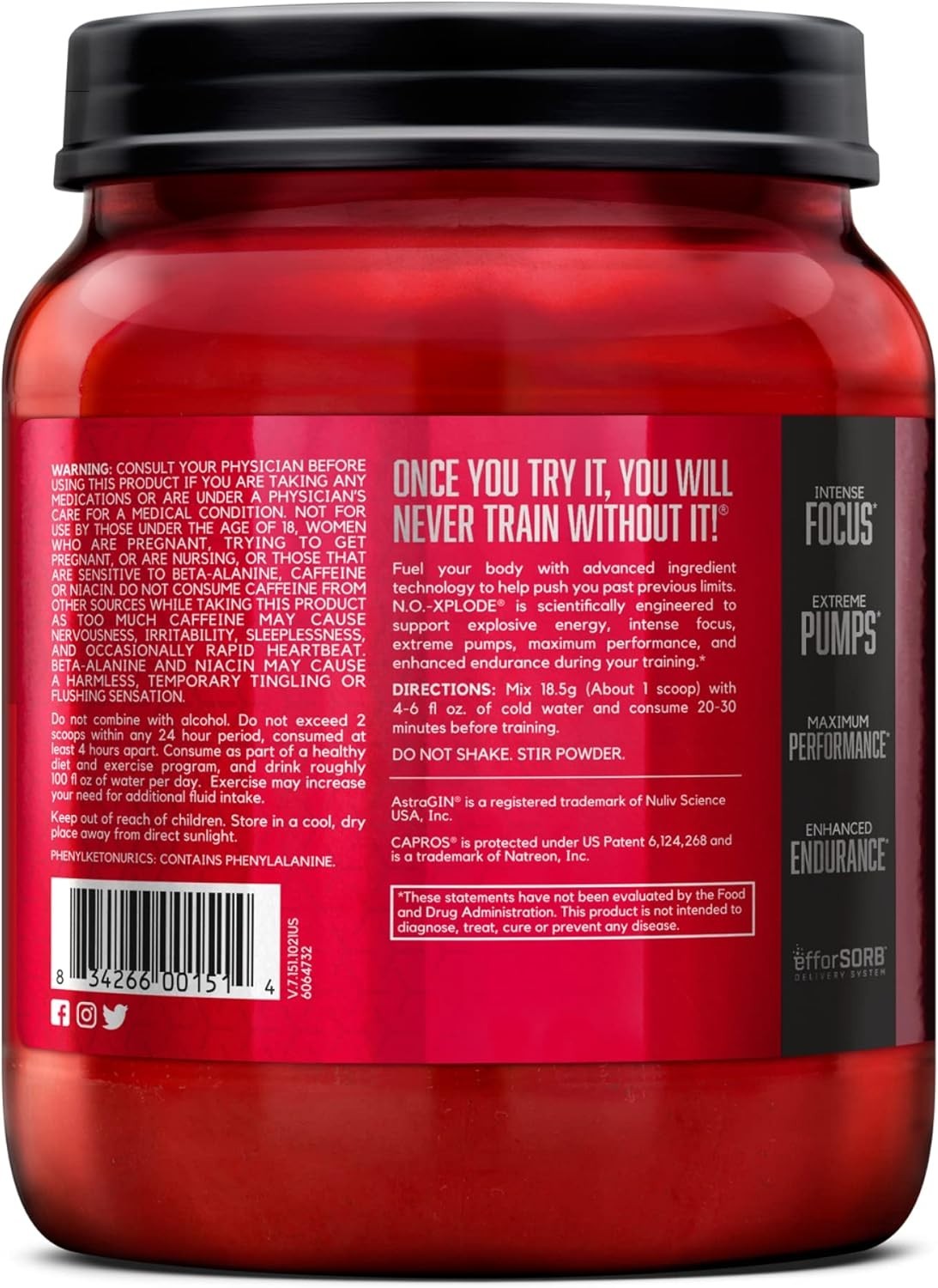 Pre-Workout Supplement – Creatine, Beta-Alanine, Energy, Fruit Punch, 60 Serving
