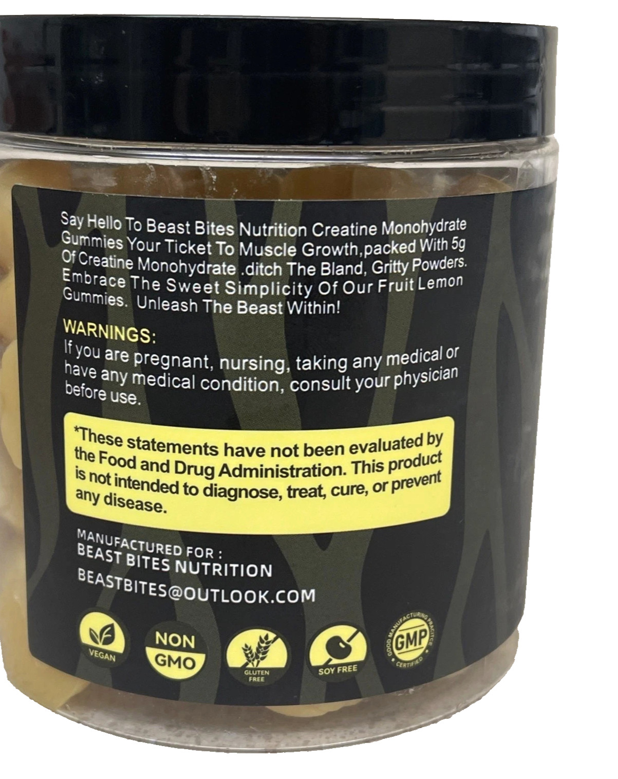 Beast Bites Creatine Monohydrate 5000mg Gummies, (Lemon Flavor), 135 Count