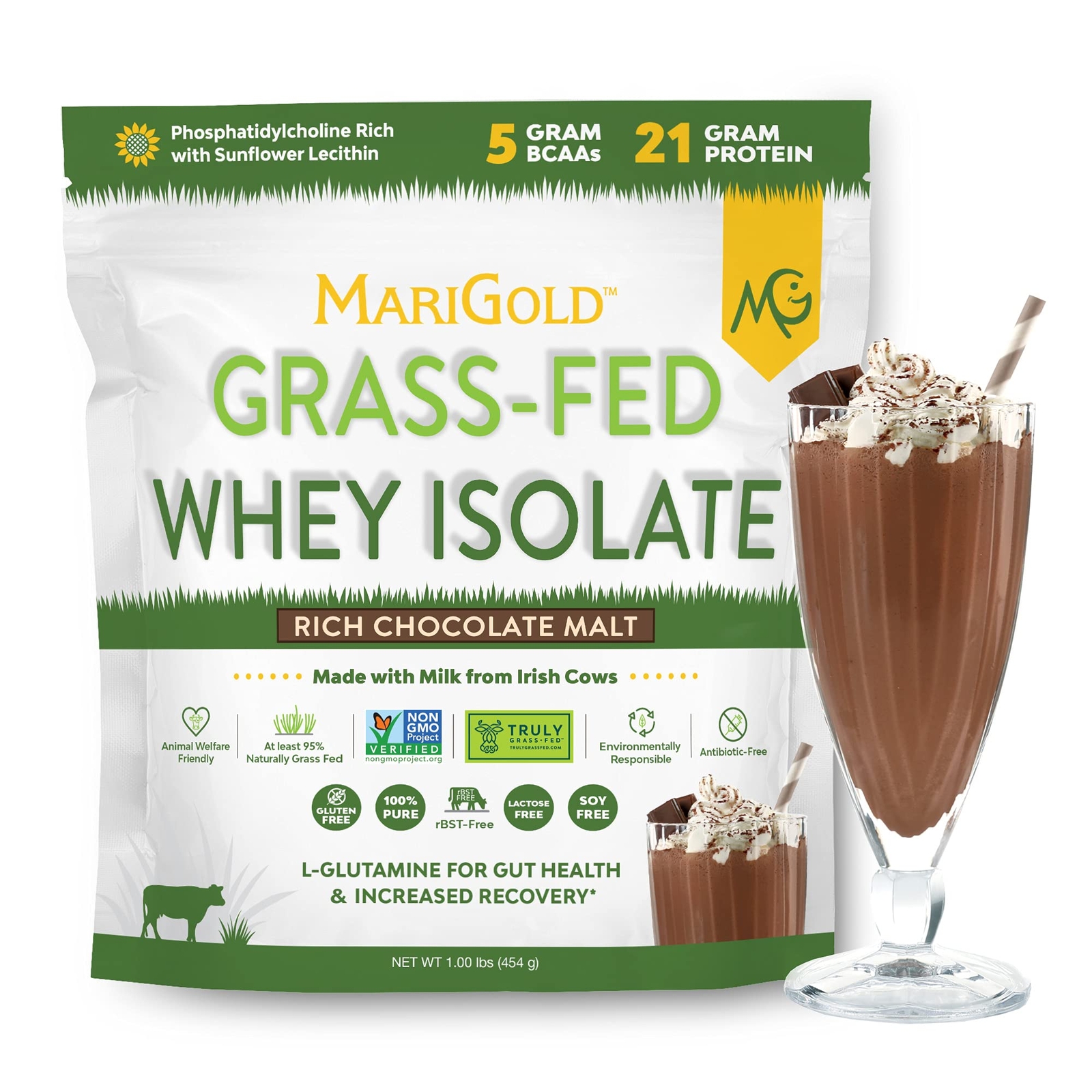 MariGold Grass-fed Whey Protein Isolate Powder – Rich Chocolate Malt Flavor -…