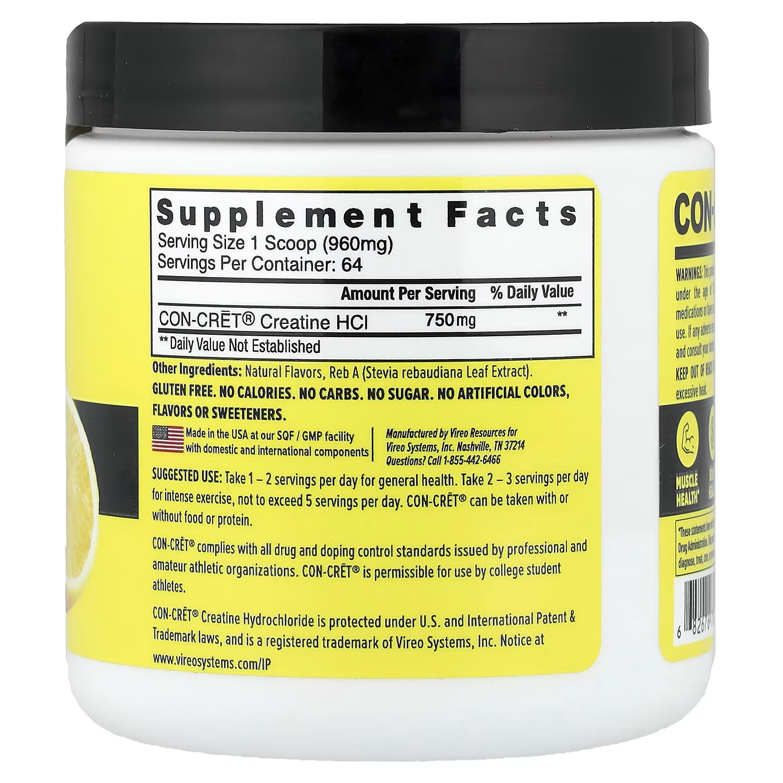 2 X Con-Cret, Patented Creatine HCl, Lemon-Lime, 62.4 g (2.2 oz)-worldwide