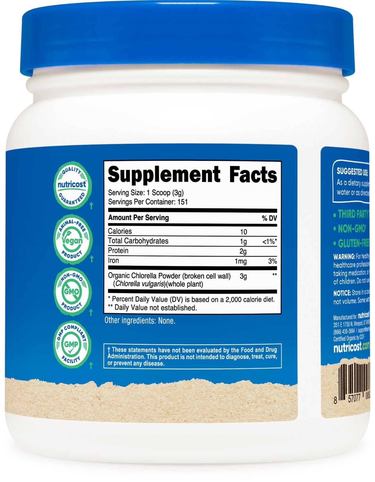 Nutricost Pure Organic Chlorella Powder 1 LB – 151 Servings, Nutrients & Fiber!