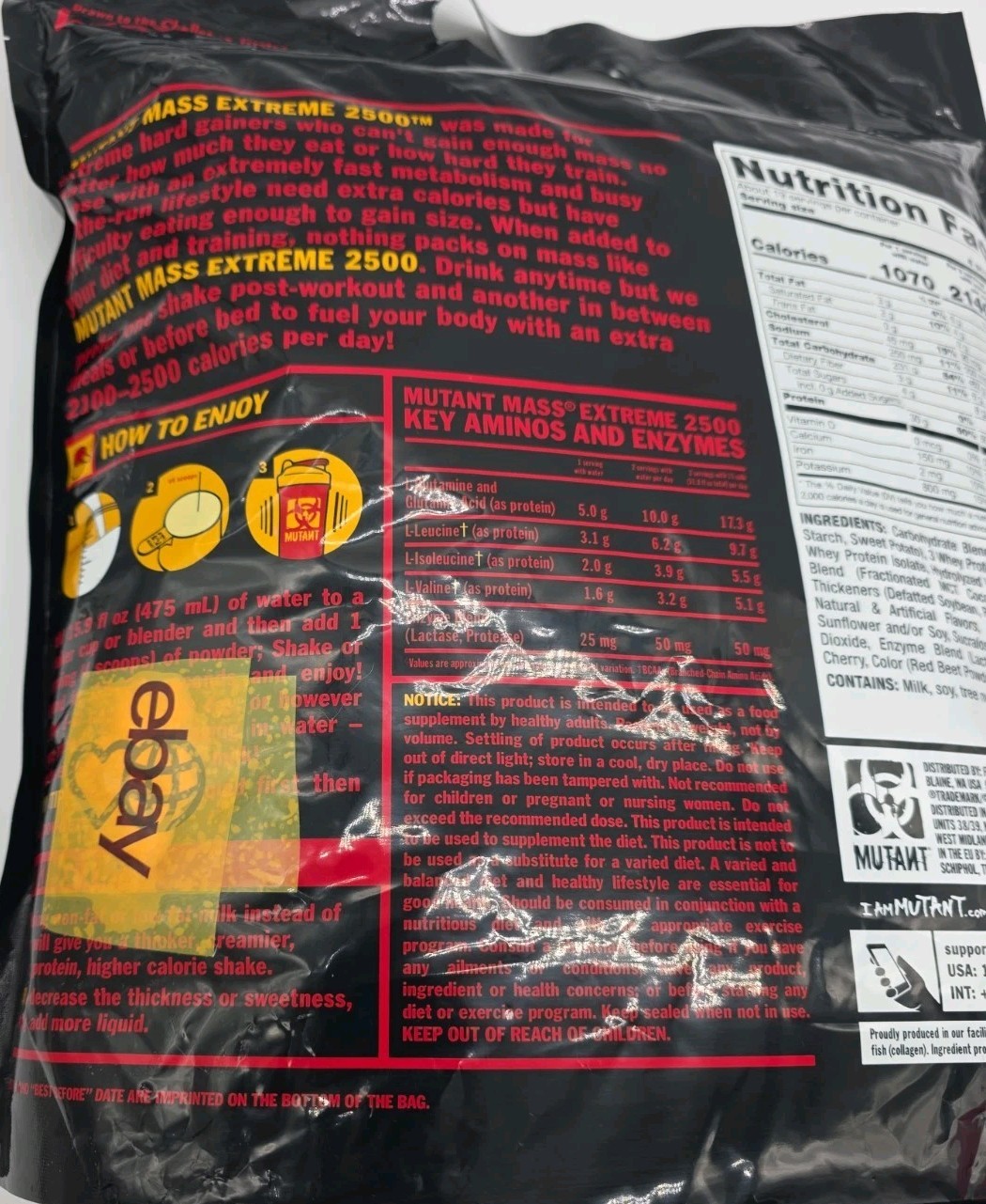 Mutant Mass Extreme 2500 3-Whey Protein Drink Berry Blast 12lbs Exp 11/27